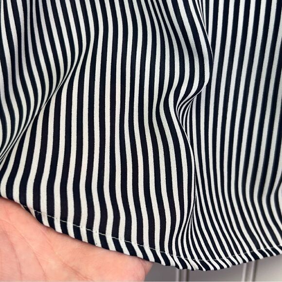 Ann Taylor LOFT Striped Ruffle Sleeve V-Neck Blouse Preppy Navy large - Picture 10 of 13